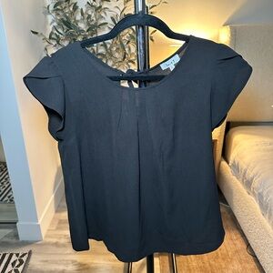 Love J Chiffon Ruffle Sleeve Tie Back Black Blouse